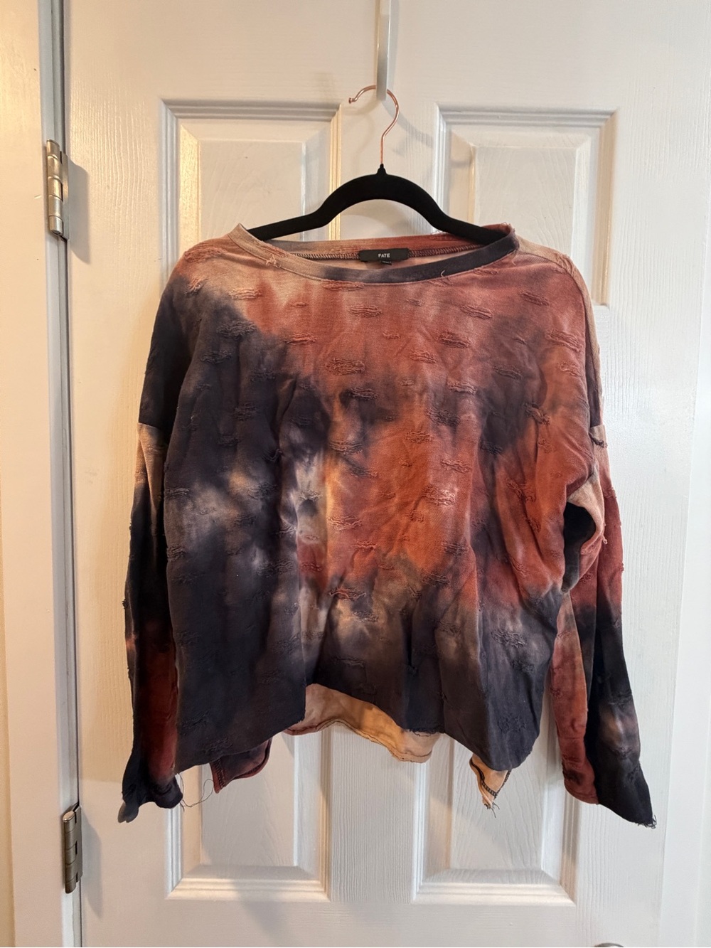 Fate Rust & Navy Tie-Dye Distressed Pullover